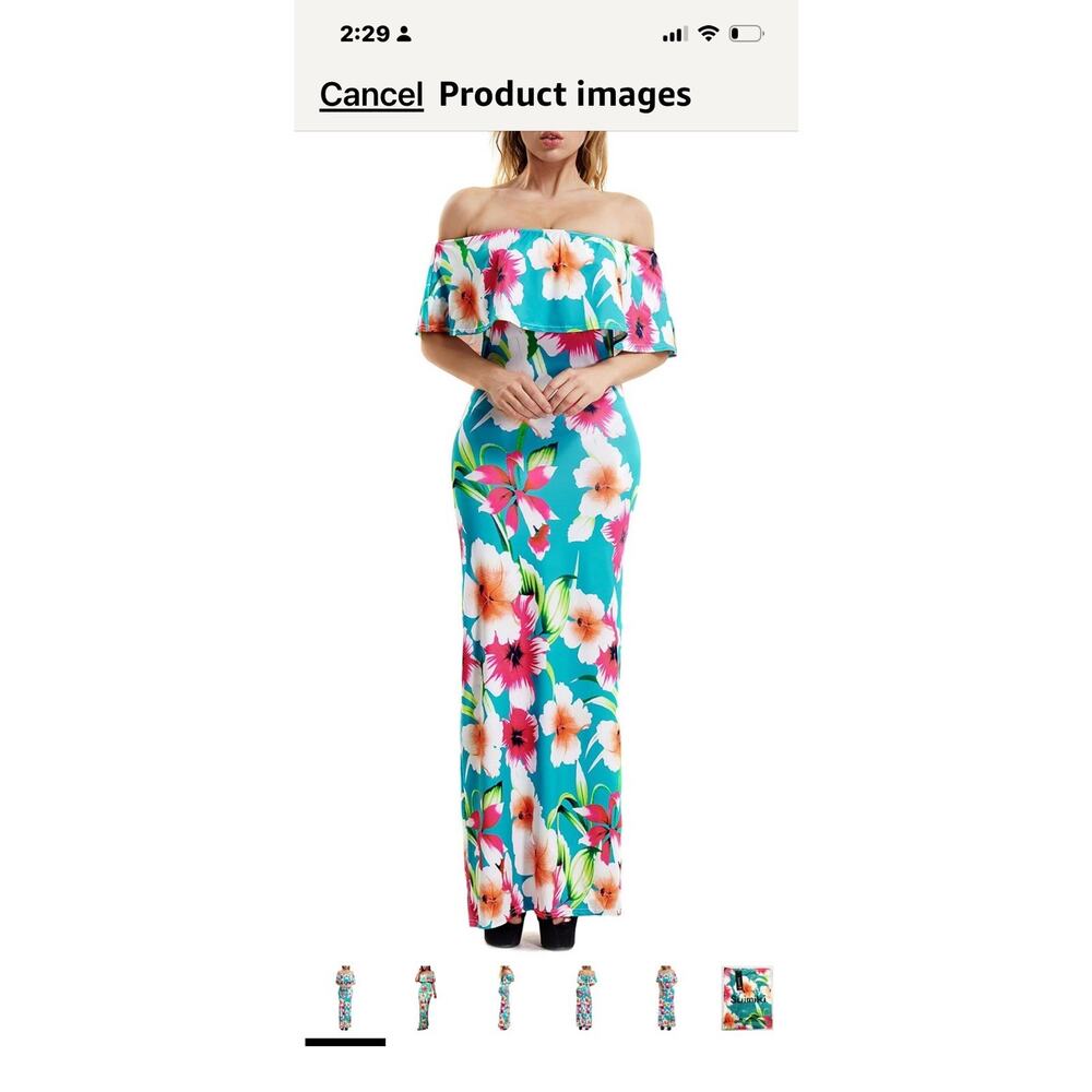 Womens M Off The Shoulder Ruffle Floral Printed Hawaiian Long Maxi Dress NWT - Picture 9 of 9